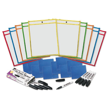 Charles Leonard® Dry Erase Pocket Class Pack, 10.5  X 1.5, Assorted Primary Colors, 10-pack freeshipping - TVN Wholesale